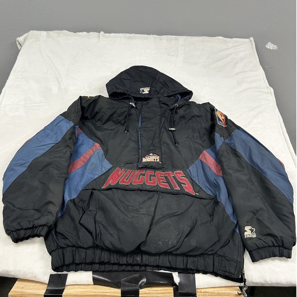 Starter Puffer Jacket Mens XL Black Denver Nuggets NBA Vintage 90s Half-Zip F2